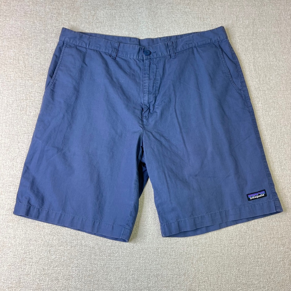 Patagonia Mens Organic Cotton Hemp Blend Flat Front Shorts Blue Size 38